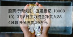 股票行情快报：宜通世纪（300310）3月8日主力资金净买入284风帆股份股票.29万元